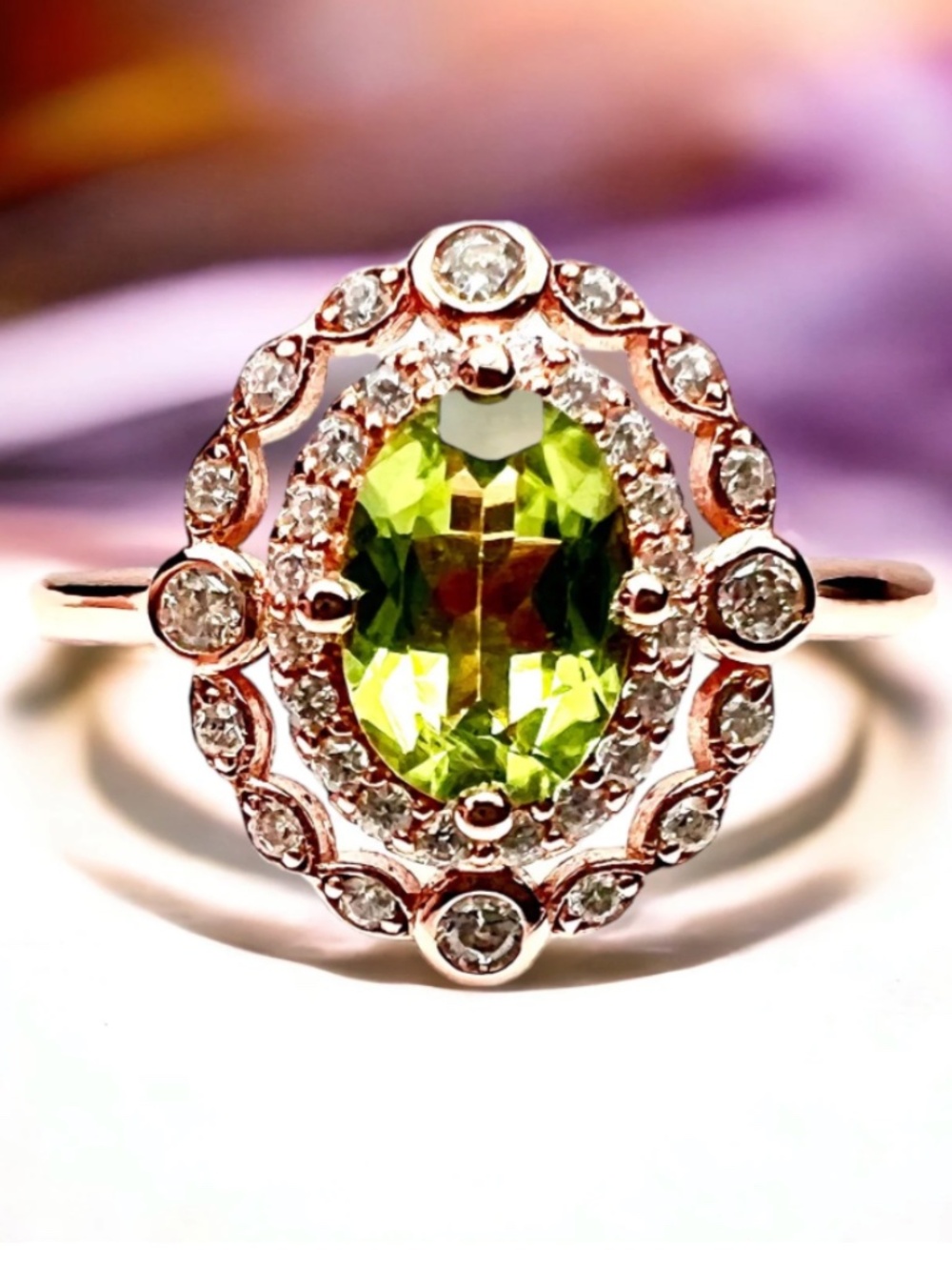 Handmade Natural Peridot Ring 18k Rose Gold Vermeil August birthstone